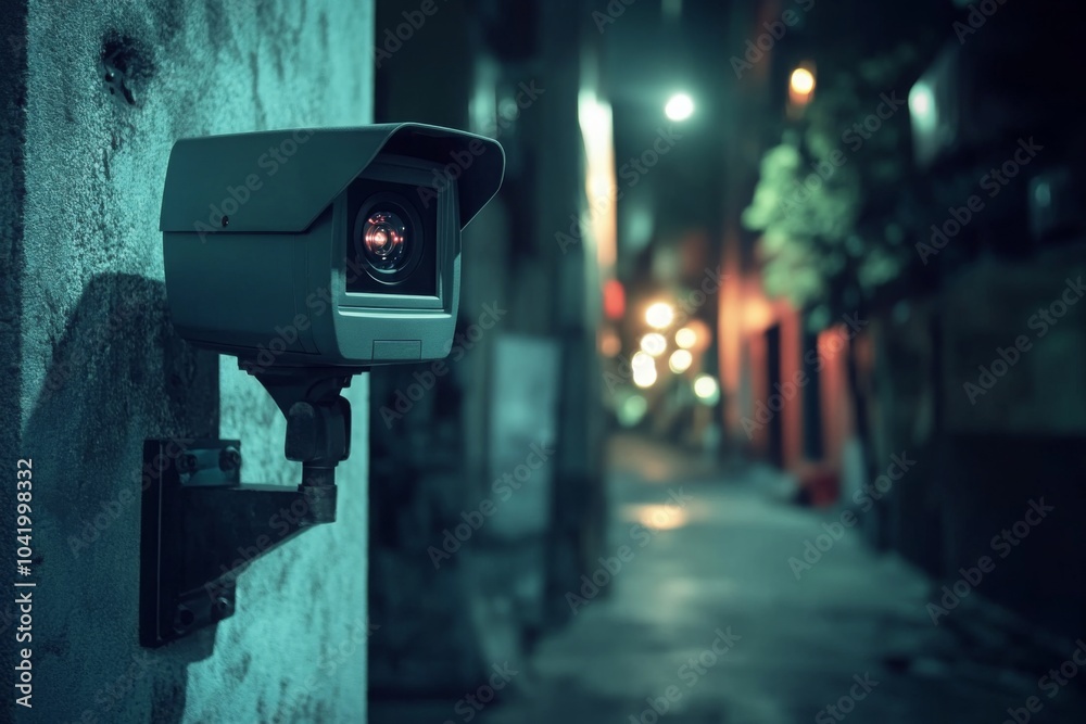 Security Camera on a Wall in a Dark Alley Security Camera on a Wall in a Dark Alley