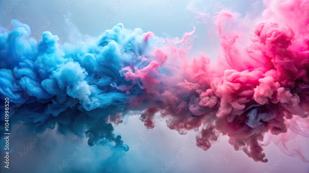 Fototapeta premium Colorful abstract pink and blue smoke in the sky for aerial gender reveal