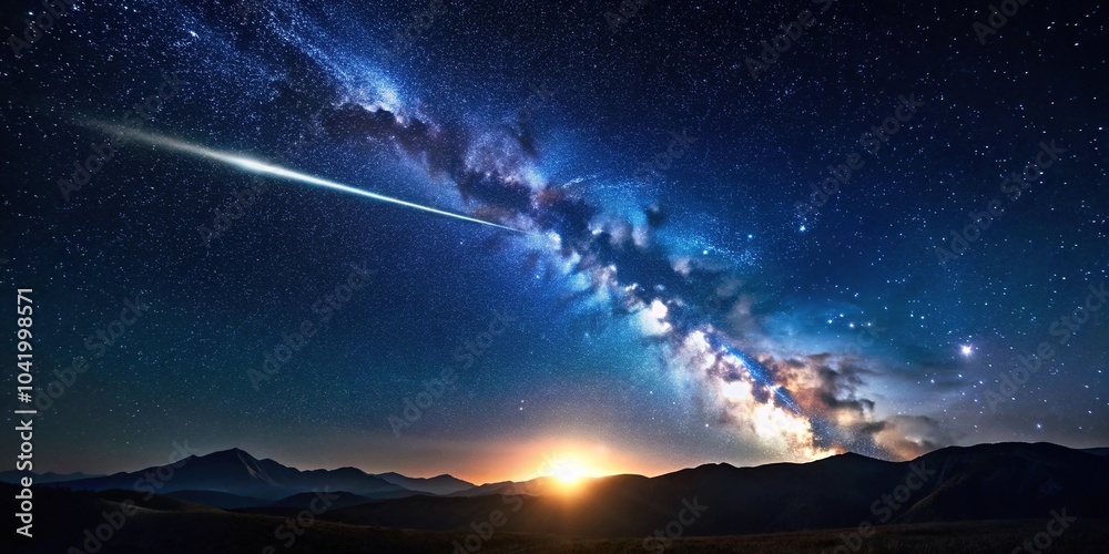 Single meteor in clear night sky symbolizing inspiration and idea Single meteor in clear night sky symbolizing inspiration and idea