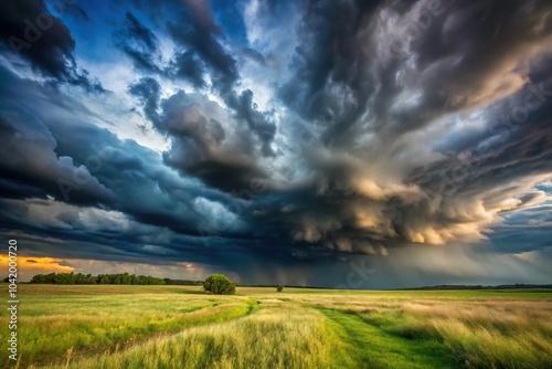 Stormy sky over grass field