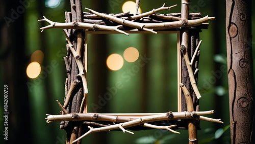 rustic wooden frames made twigs branches carefully cut desired shapes decoration purposes photo