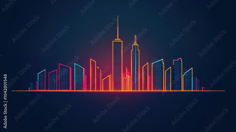 Fototapeta premium Glowing City Outline in Neon Colors