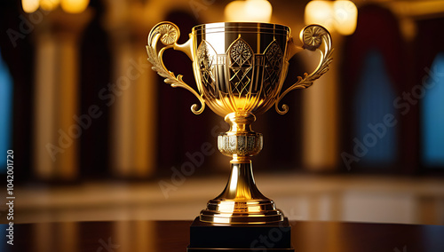 venerable golden trophy features intricate cuts ornate surface design