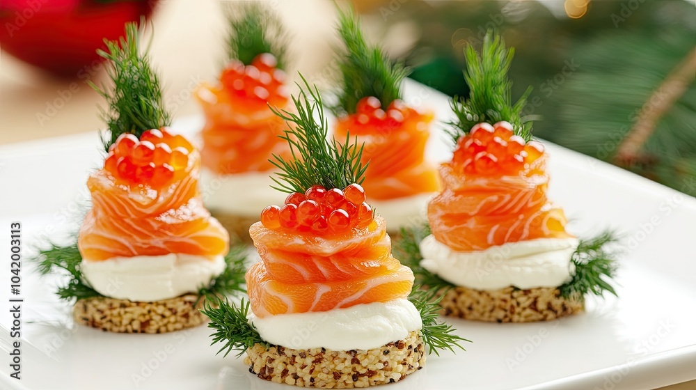 Elegant Salmon Canapés on a Decorative Platter Elegant Salmon Canapés on a Decorative Platter