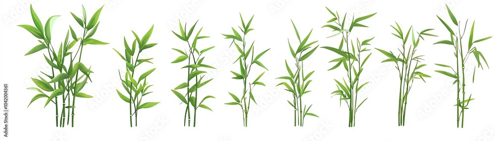 Obraz premium Bamboo plant collection on white isolated background.