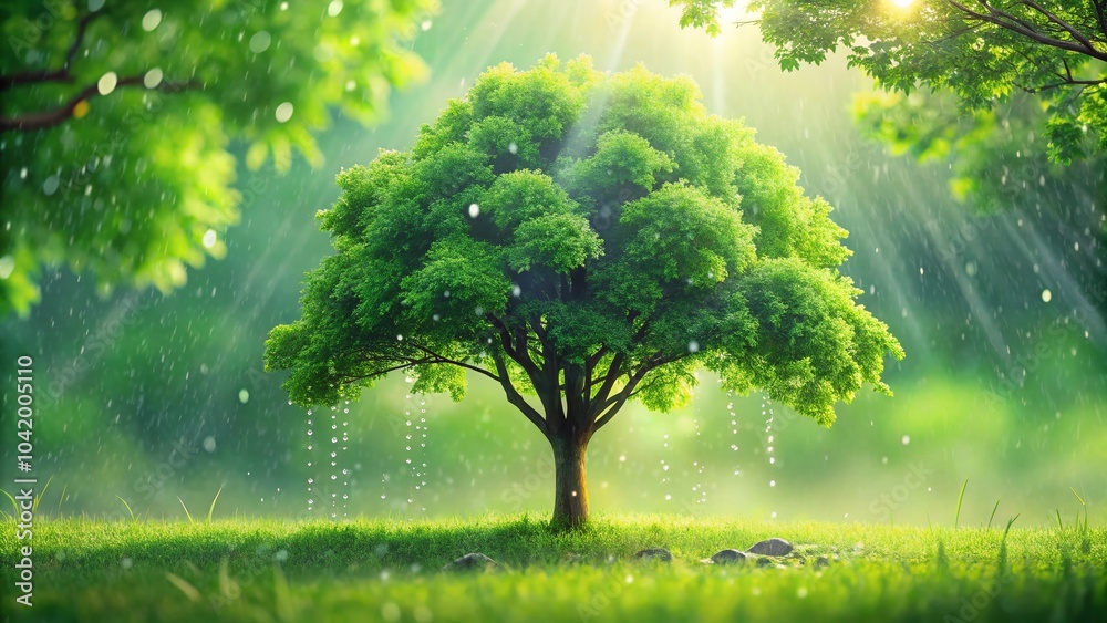Romantic Raindrops on Green Tree Backdrop - Colorful Nature Scene for Relaxation and Inspiration Romantic Raindrops on Green Tree Backdrop - Colorful Nature Scene for Relaxation and Inspiration