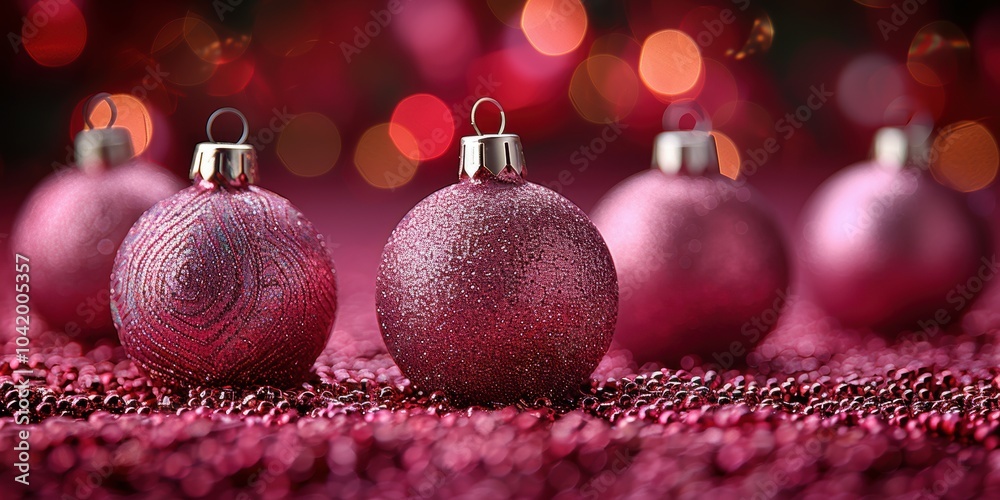 Sparkling red holiday ornaments arranged beautifully with a blurred festive background emitting warm golden and red bokeh lights Sparkling red holiday ornaments arranged beautifully with a blurred festive background emitting warm golden and red bokeh lights
