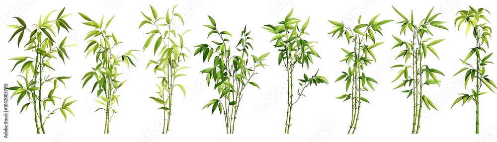 Bamboo plants arranged in a row on a white isolated background. Bamboo plants arranged in a row on a white isolated background.