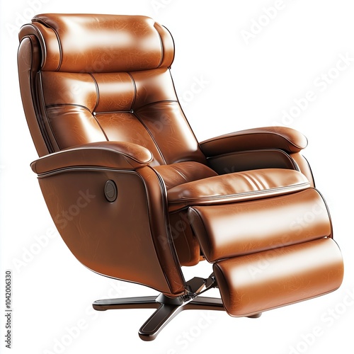 Elegant brown leather recliner chair on white isolated background.