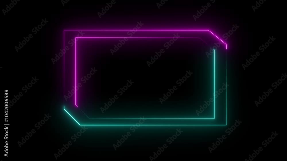 Neon square rectangle picture frame icon animation. Abstract neon glowing rectangle frame animation on black background. Animation of rectangle border frame icon. Neon square rectangle picture frame icon animation. Abstract neon glowing rectangle frame animation on black background. Animation of rectangle border frame icon.