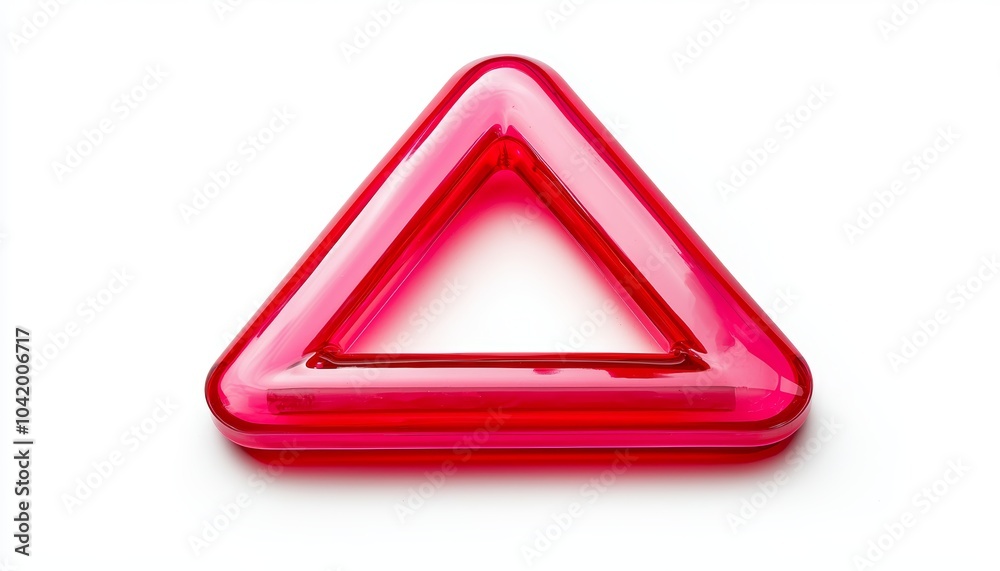 A single neon triangle, isolated on white, with bright edges and a glowing center A single neon triangle, isolated on white, with bright edges and a glowing center