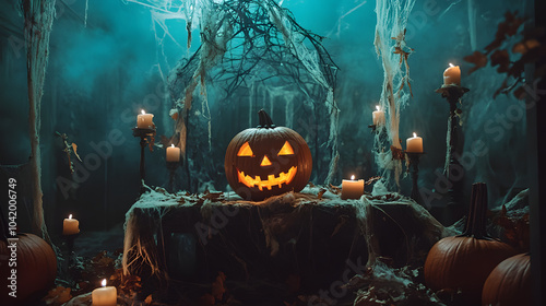 halloween jack o lantern on a scary altar