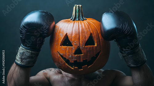 Haloween pumpkin ready for a boxing match