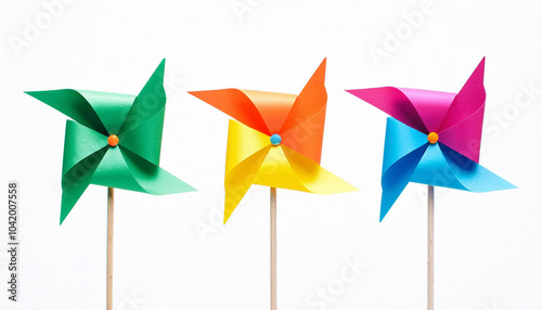 Closeup Indian pinwheel or windmill paper origami isolated on white backgroun