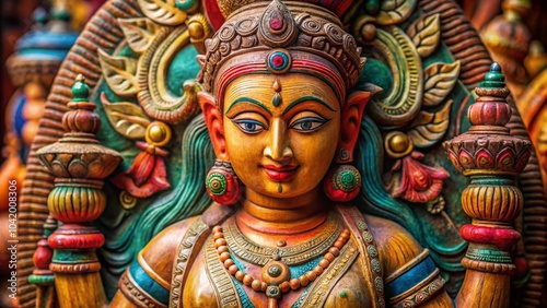 Wallpaper Mural Sacred Vintage Wooden Statue from India - Macro Photography Showcase of Intricate Carvings and Cultural Heritage Torontodigital.ca