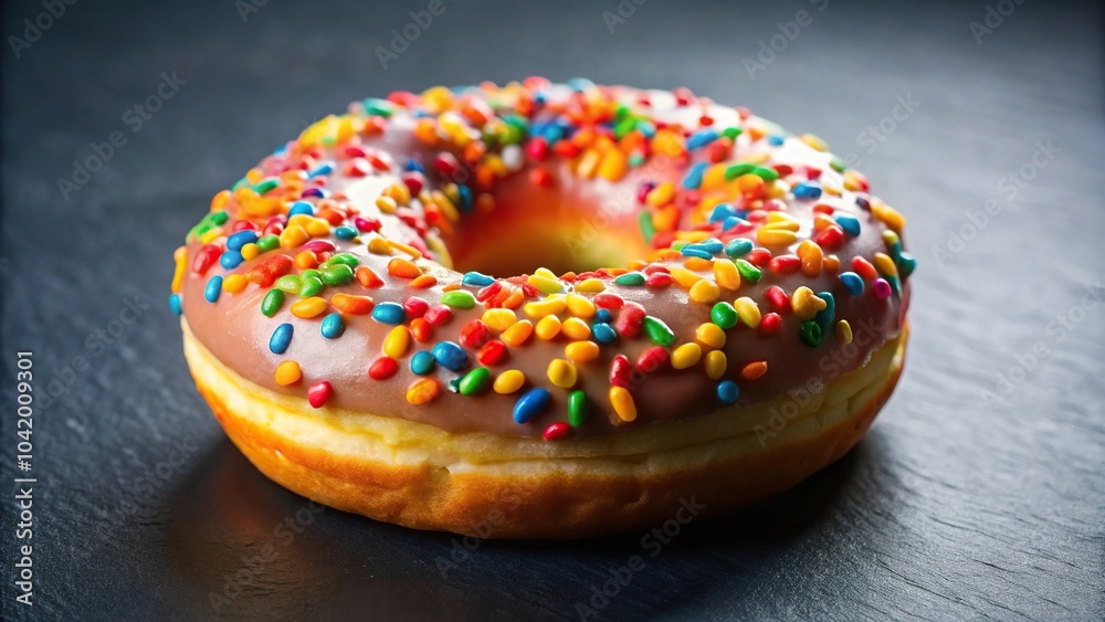 Wide-Angle delicious glazed donut with colorful sprinkles Wide-Angle delicious glazed donut with colorful sprinkles