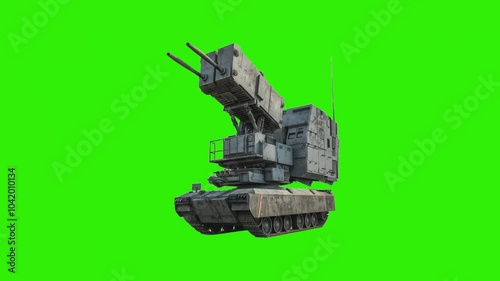 Anti Aircraft Defense System paperfold stopmotion isolated on green screen