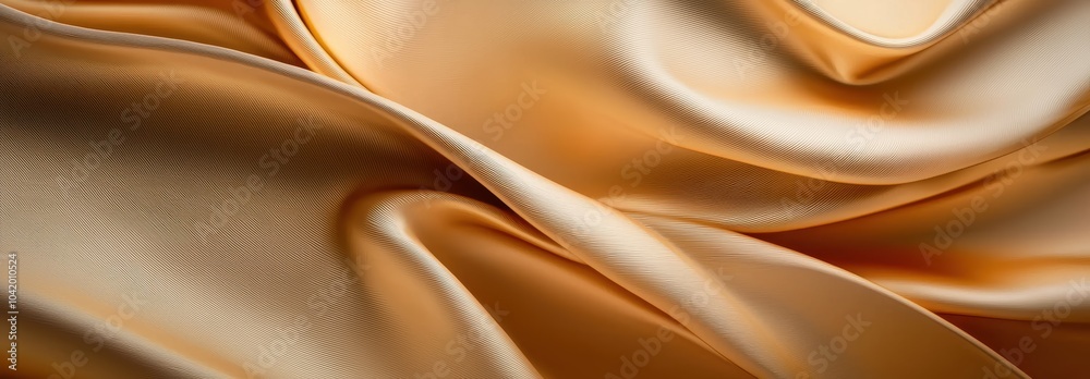 Fototapeta premium A close-up view of smooth gold fabric, featuring elegant folds and a luxurious texture. Perfect for backgrounds in design, fashion, or photography projects.