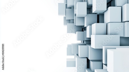 Abstract geometric blocks forming a modern architectural design against a white background.