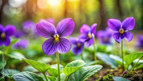 Depth of field photo of Viola reichenbachiana flower in the forest photo