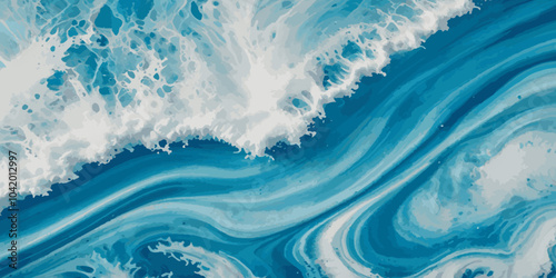 Beautiful soft blue sea water, ocean wave background. Soft blue and white hand printed creative marble texture ocean background.
