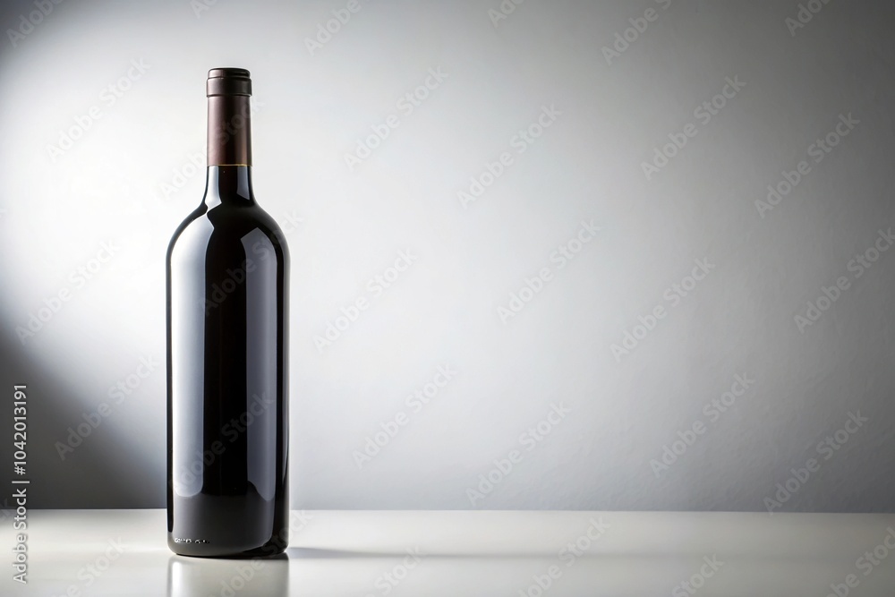Depth of Field Single Black Wine Bottle on White Surface Depth of Field Single Black Wine Bottle on White Surface