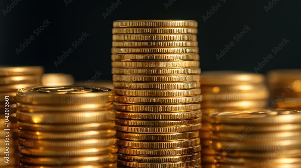 Close-Up of Stacked Gold Coins Displaying Detail Close-Up of Stacked Gold Coins Displaying Detail