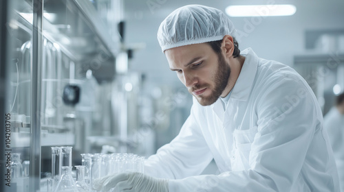 Rocket Engineer Testing Fuel Components in Lab Environment photo