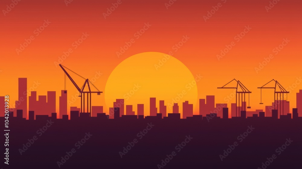 Obraz premium Automated shipping ports in silhouette, shipping automation, future of shipping
