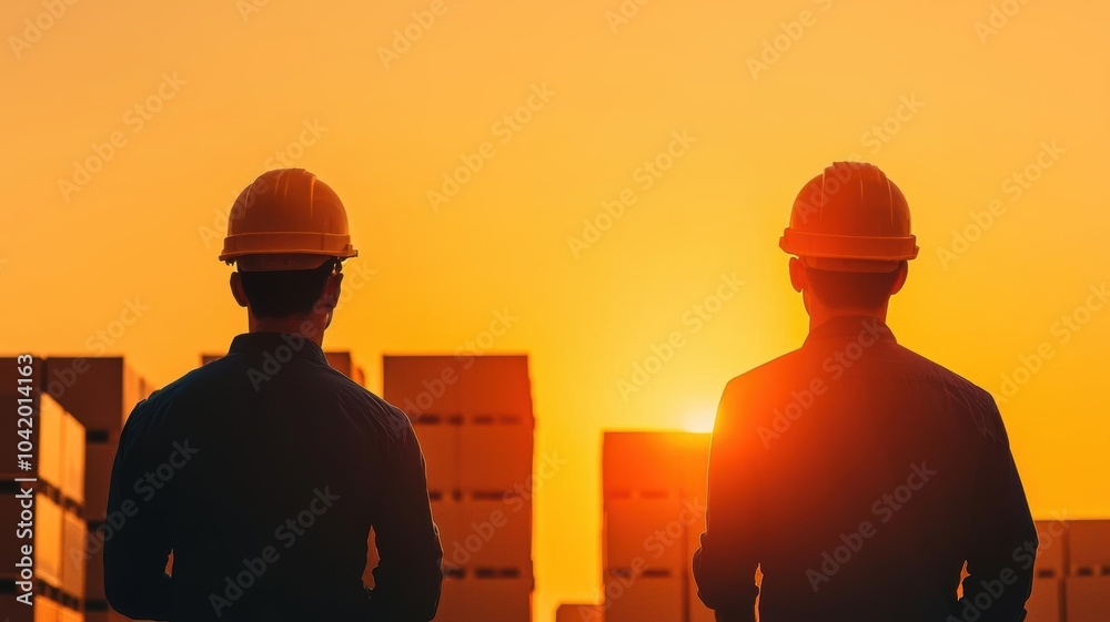 Silhouette of workers loading freight in a warehouse, transport operations, supply chain efficiency Silhouette of workers loading freight in a warehouse, transport operations, supply chain efficiency