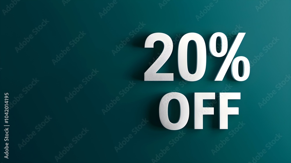 White '20% OFF' Promotional Sign on a Dark Green Background with Copy Space White '20% OFF' Promotional Sign on a Dark Green Background with Copy Space