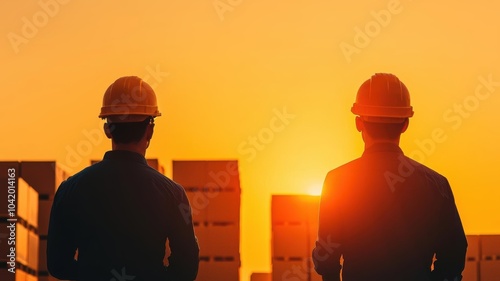 Silhouette of workers loading freight in a warehouse, transport operations, supply chain efficiency