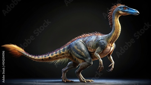 Depth of Field Therizinosaurus dinosaur on black background photo