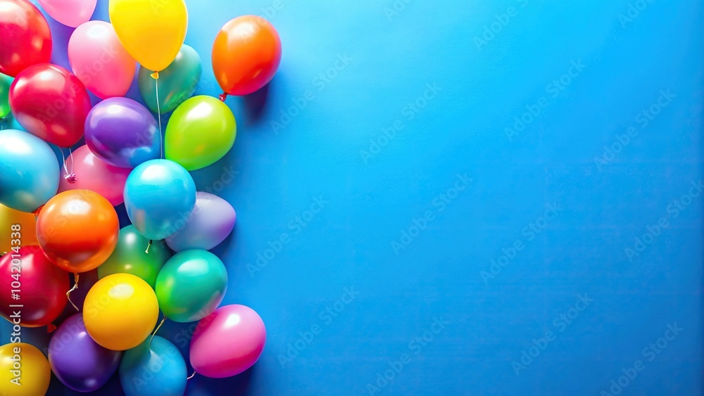 Colorful balloons on blue background flat lay with copy space Colorful balloons on blue background flat lay with copy space