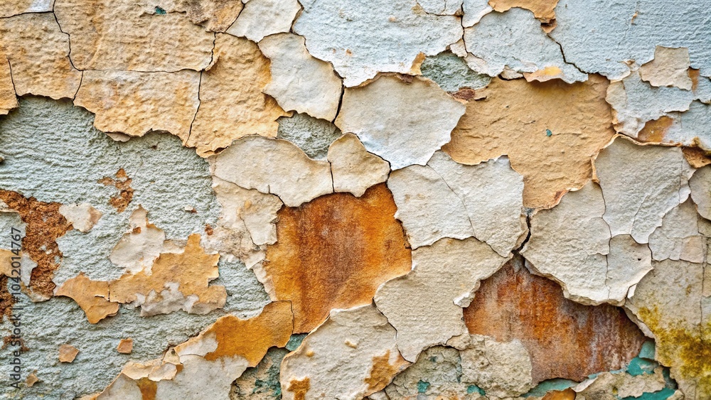 Obraz premium Weathered cracked plaster background with peeling paint texture