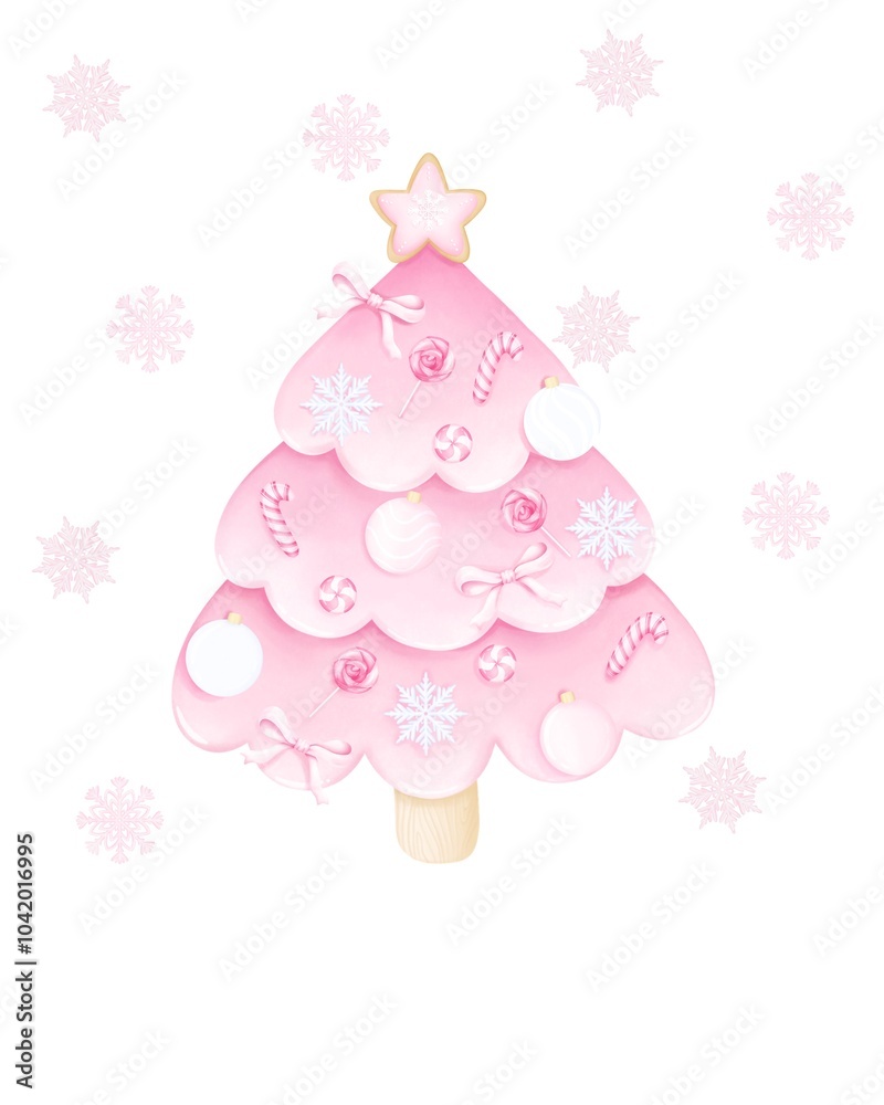 Christmas card pink Christmas tree. For fabric, packaging paper, scrapbooking. Christmas card pink Christmas tree. For fabric, packaging paper, scrapbooking.