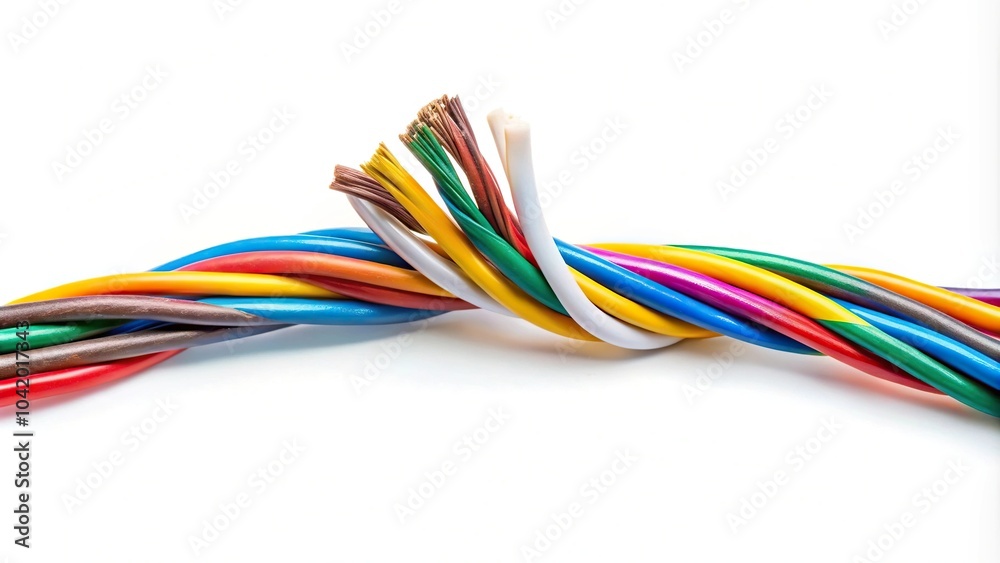 Colorful broken cable on white background Colorful broken cable on white background