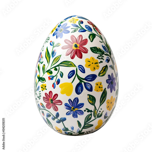 3D painted egg emoji with intricate floral designs isolated on a transparent background for Easter 