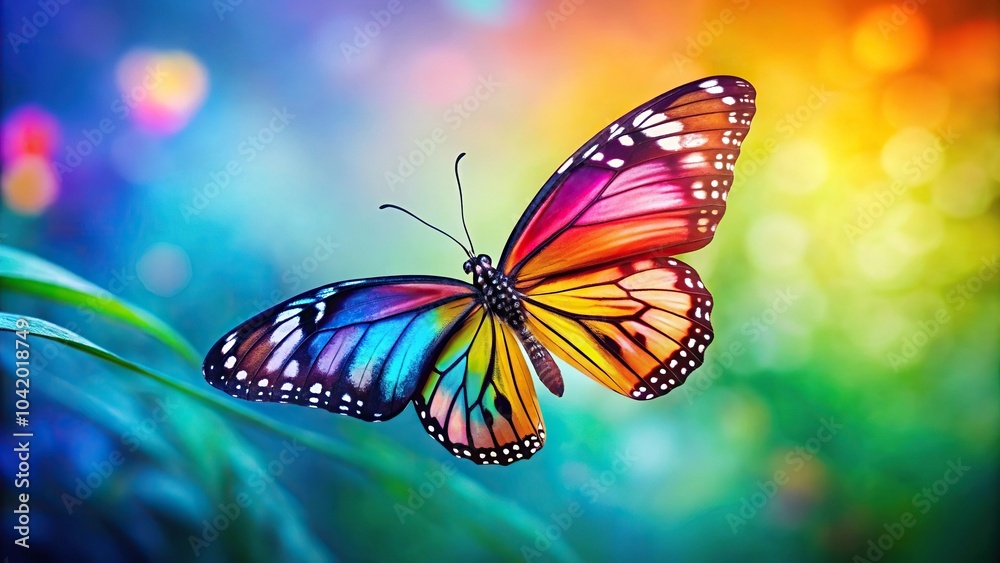 Fototapeta premium Colorful butterfly with another butterfly on its back against low angle view