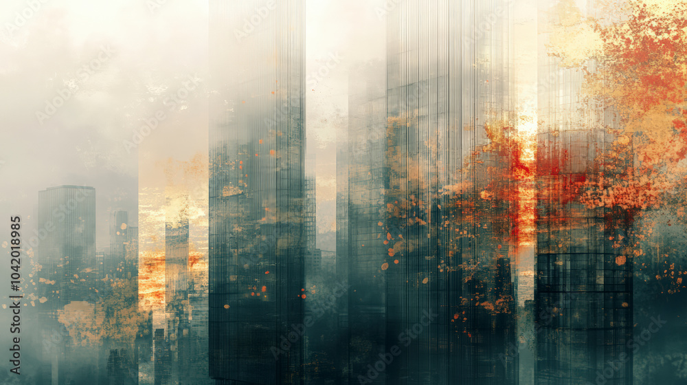 Fototapeta premium A calming, abstract cityscape with a blend of soft, muted tones.