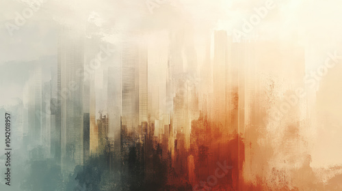 Panel kuchenny z motywem A calming, abstract cityscape with a blend of soft, muted tones.