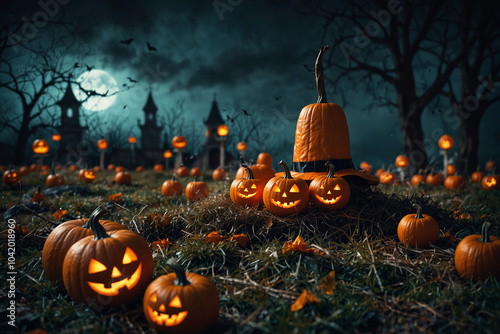 Halloween pumpkin on ground background image