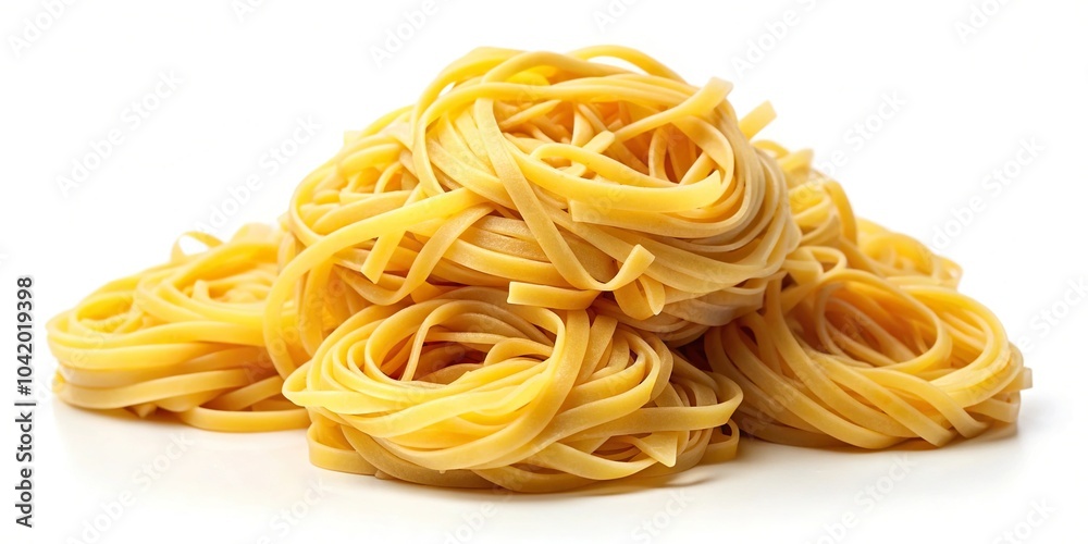 Description: A pile of uncooked pasta on white background Description: A pile of uncooked pasta on white background