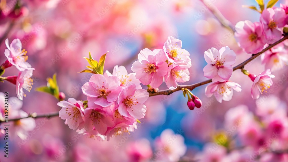 Pink cherry blossom with blurred flowers in a spring background Pink cherry blossom with blurred flowers in a spring background