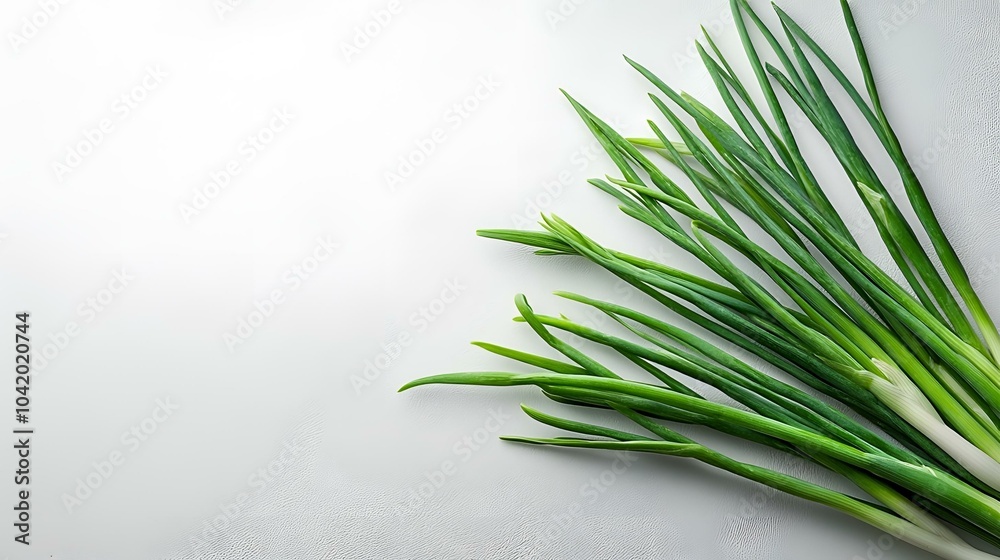 Green onions with chopped stalks on white background. Green onions with chopped stalks on white background.
