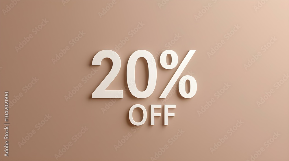 White '20% OFF' Promotional Sign on a Light Brown Background with Copy Space White '20% OFF' Promotional Sign on a Light Brown Background with Copy Space