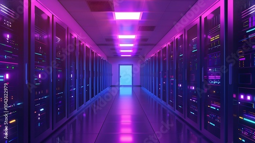 Network server room with row of servers