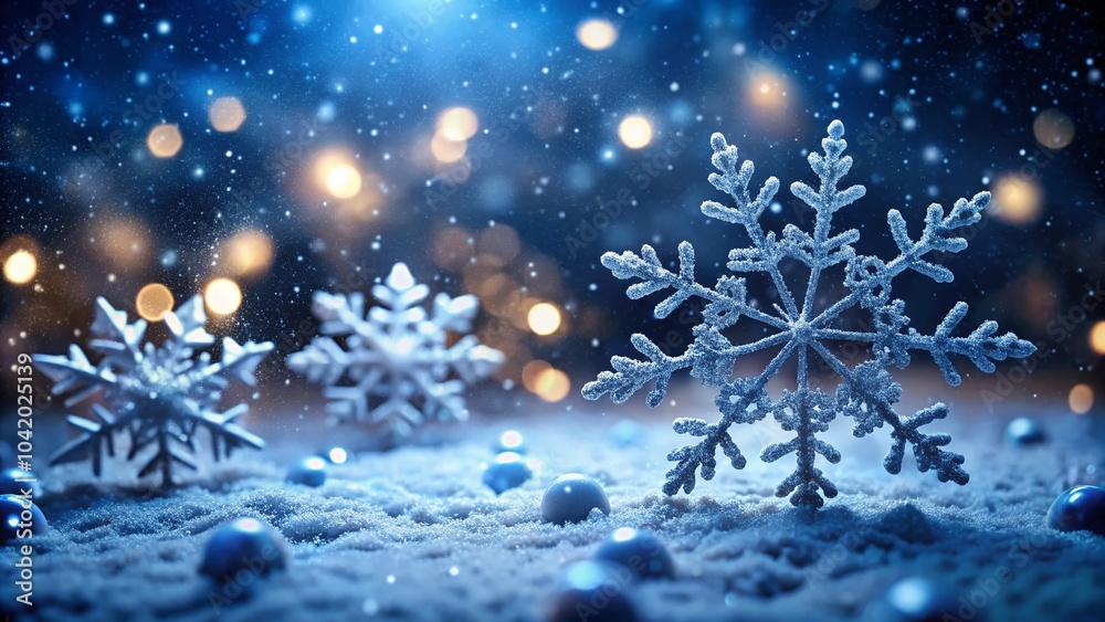 Fototapeta premium Snowflakes Falling Gently in a Winter Wonderland – Captivating Christmas Scene in Low Light