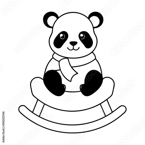 Christmas Panda on Rocking Cradle Line Art.