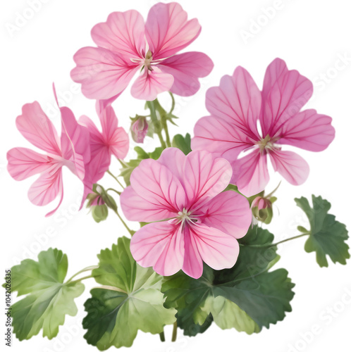 Botanical Illustration of Geranium robertianum in Watercolor. 